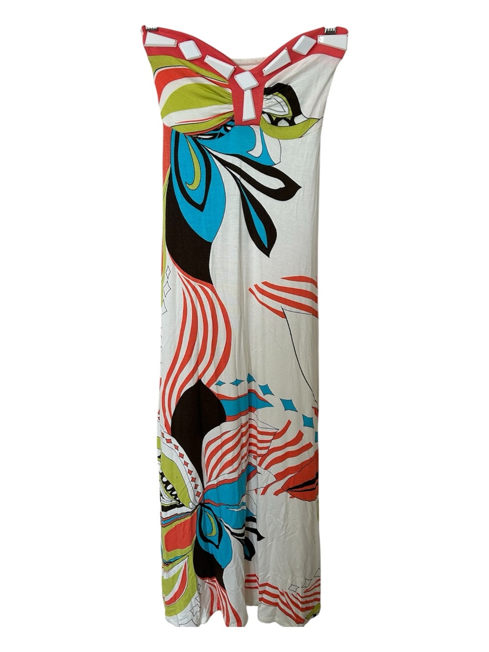 Boston Proper Y2K Retro Floral Artsy Beaded Bold Vintage Maxi Dress